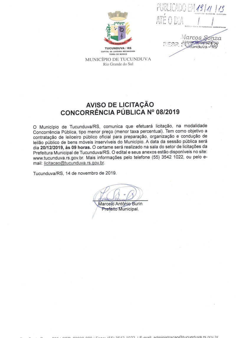 AVISO DE CNC Nº 08_2019 CONTRATAÇÃO DE LEILOEIRO